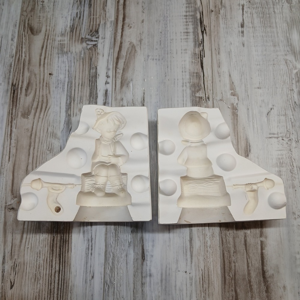 Kentucky Mold Co C-148 Humble Figurine Boy on Log Ceramic Slip Casting Mold 2pc